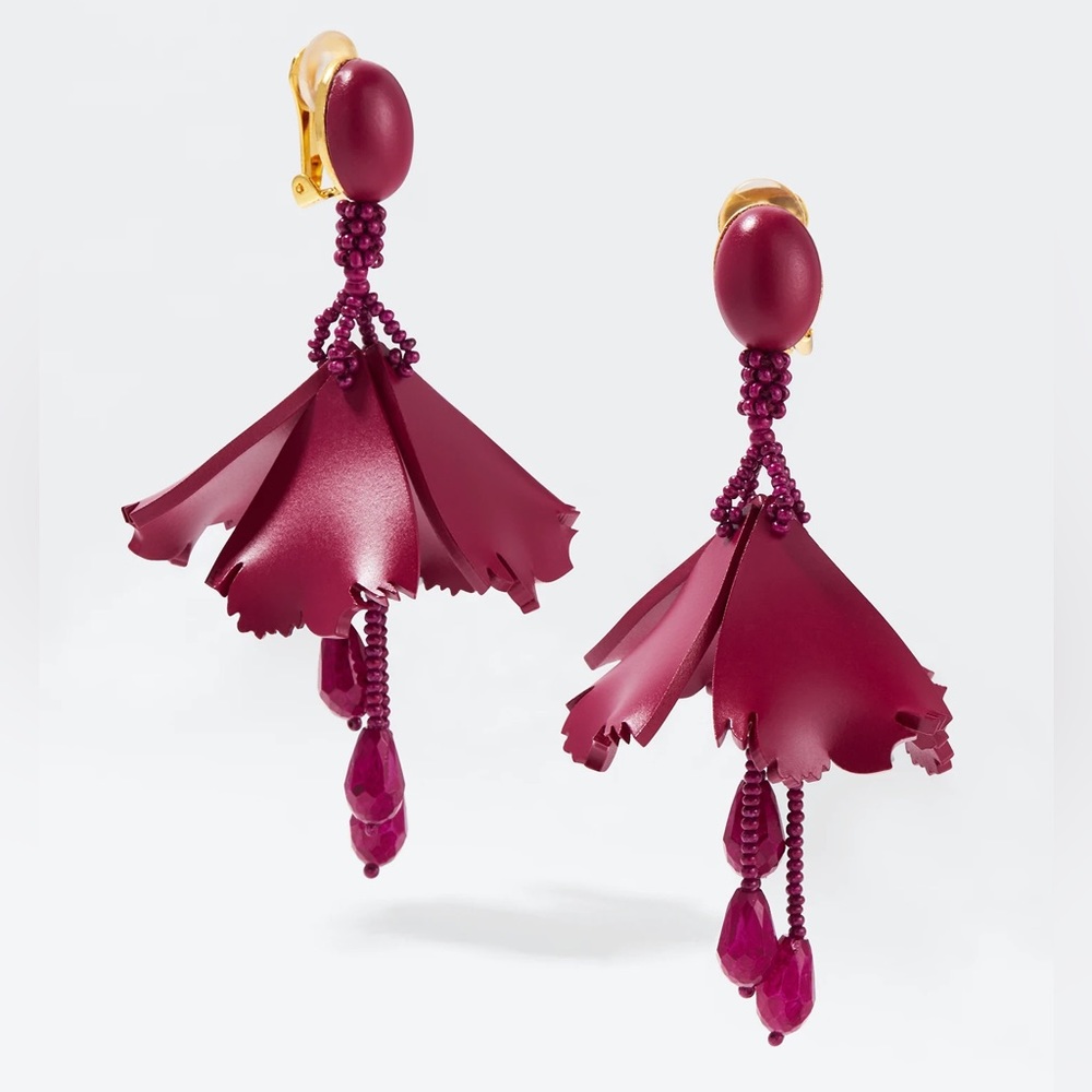 Oscar de la Renta Mini Impatiens Flower Drop Clip-On Earrings NEW